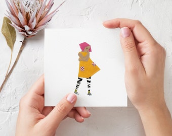 Printable Hug Card, Self Love, Self Hug, Pink Hair, Hug, Greeting Card, Paper Art, Collage Art