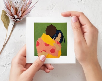 Printable Hug Card, Instant Download, Love Card, Friendship Card, Hug, Greetings Card, Paper Art, Collage Art