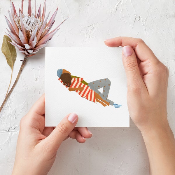 Printable Hug Card, Instant Download, Love Card, Lovers, Cuddle, Hug, Greeting Card, Paper Art, Collage Art