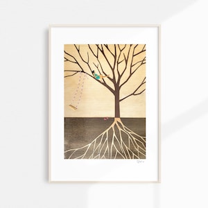 Girl in Tree Printable Wall Art - Digital Print, Tree Climber, Roots, Tree Art, Nature Art, Wall Decor, Printable Art