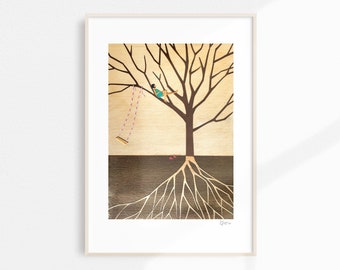 Girl in Tree Printable Wall Art - Digital Print, Tree Climber, Roots, Tree Art, Nature Art, Wall Decor, Printable Art