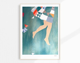 Flying Girl Printable Wall Art - Digital Print, Clouds, Girl Room, Girl Gift, Quilt Art, Wall Decor, Printable Art, Quilters Gift