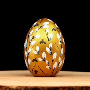 Hand Painted Golden Easter Egg Ornament: Personalized Pysanky Folk Art