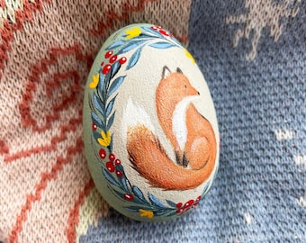 Hand Painted Fox Wooden Easter Egg- Personalized Egg Ornament- Polish Pisanki- Custom Pysanky- Easter Gift- Easter Decoration- Floral Decor