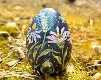 Hand Painted Daisies Wooden Easter Egg- Fireflies and Wildflowers Egg Ornament- Custom Pysanky- Easter Pisanki Gift- Easter Decor