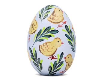 Hand Painted Wooden Easter Egg Ornament, Cute Chicks Easter Basket Pisanki, Custom Pysanky, Gift Idea, Easter Decoration, Spring Home Decor