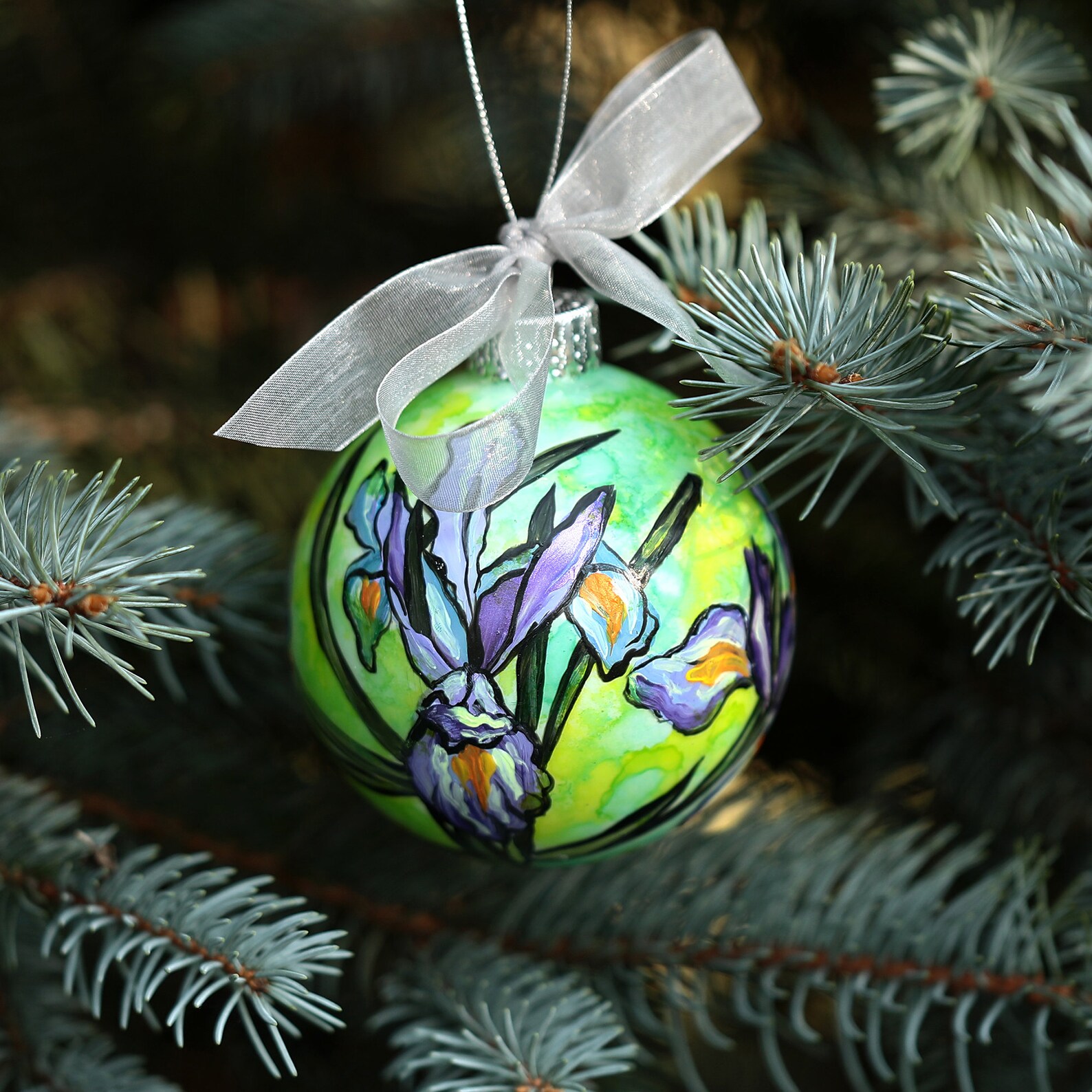 Hand Painted Irises Christmas Tree Ornament Custom Painted | Etsy