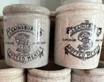 Sainsbury's Meat Pot English Advertising some have Crazing, Staining, or slight imperfections due to age