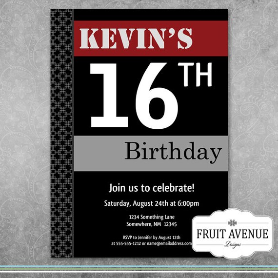 teenage boy birthday party invitation printable etsy
