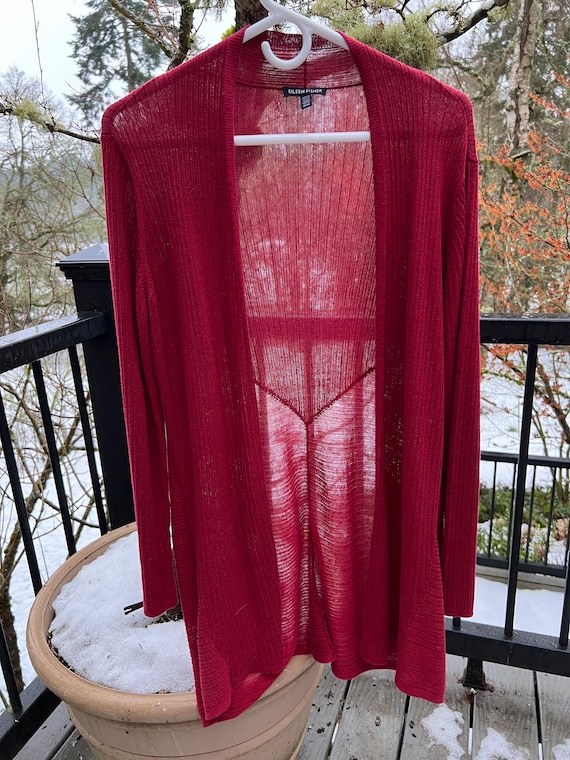 Cranberry Red Eileen Fisher Open Front Cardigan - image 5