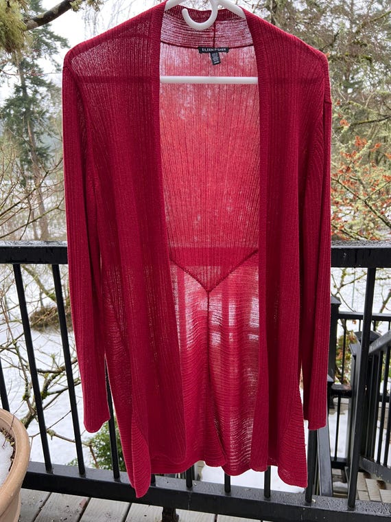 Cranberry Red Eileen Fisher Open Front Cardigan - image 4