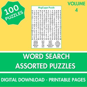 Word Search Puzzle | 100 Printable Puzzles for Kids and Adults | Includes Solutions | Printable Pages | Digital Instant Download PDF | Vol 4