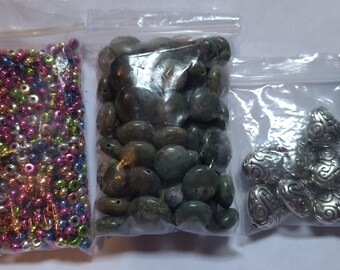 1/2 pound STONE and plastic Beads for crafts and jewelry making