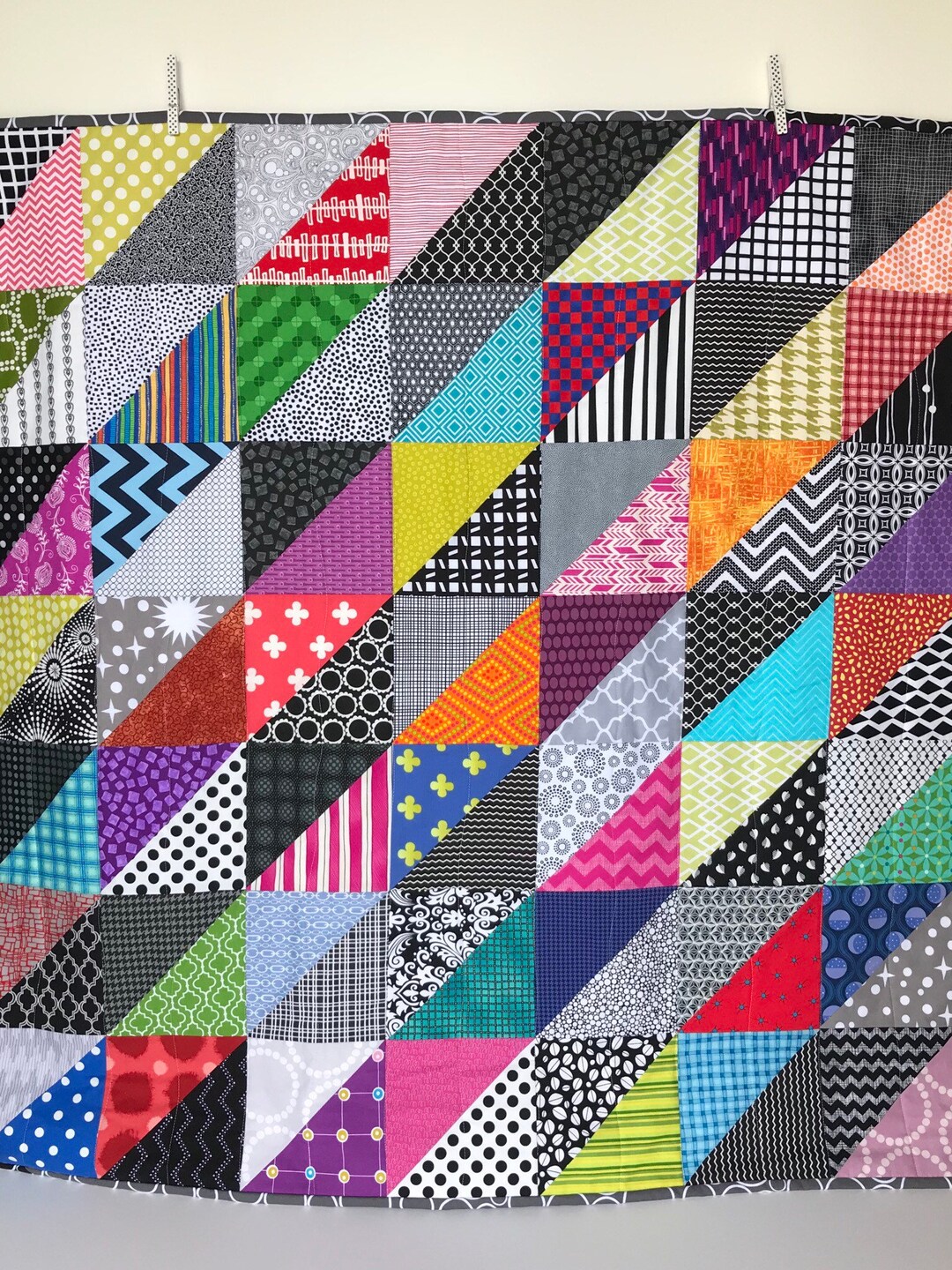 Modern Triangle Baby Quilt: Bright Geometric Cottons; Sean II - Etsy