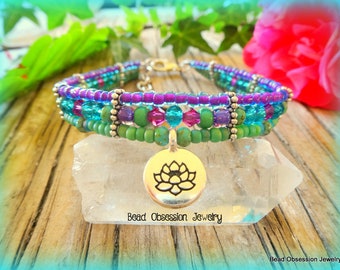 Tobillera de flor de loto plateada colorida; Pulsera de tobillo hippie; Tobillera con cuentas Boho; Tobillera Boho; Joyería de pies con cuentas; Vendedor australiano