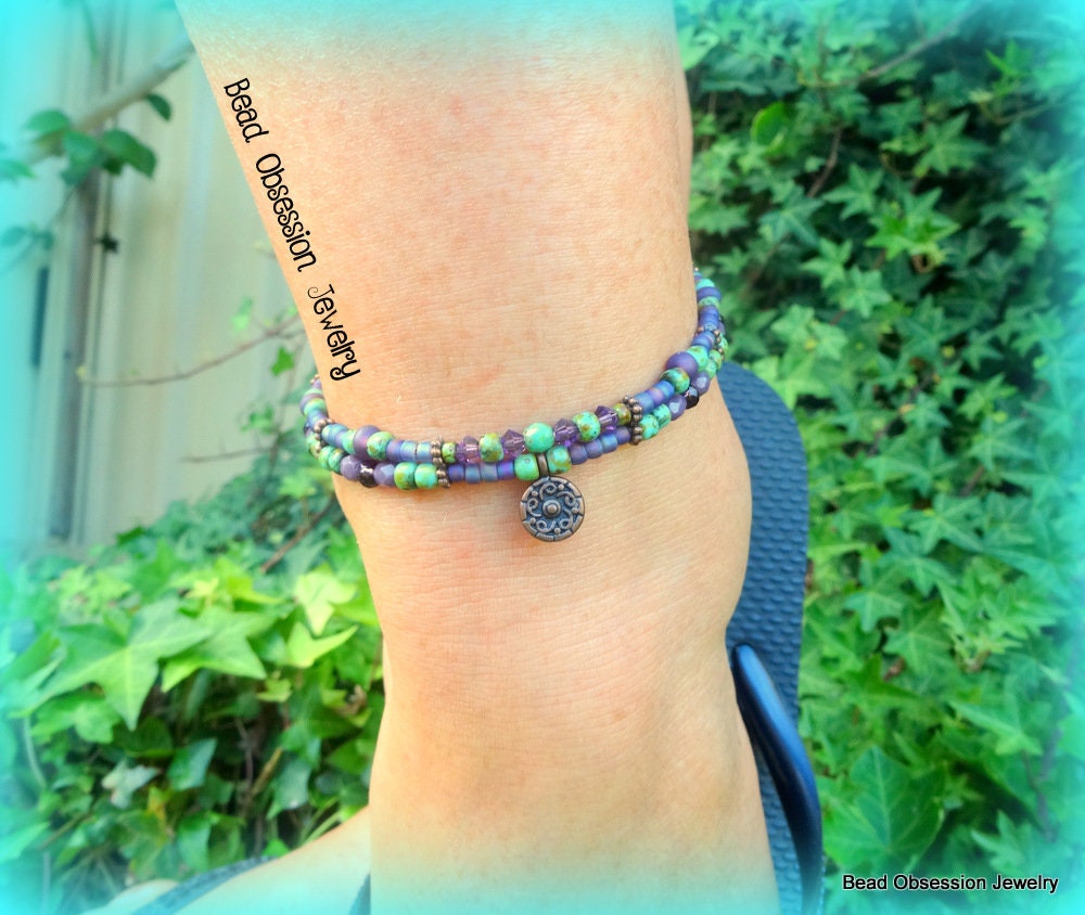 Boho Bead Anklet Purple Ankle Bracelet ADJUSTABLE Bohemian Etsy Australia