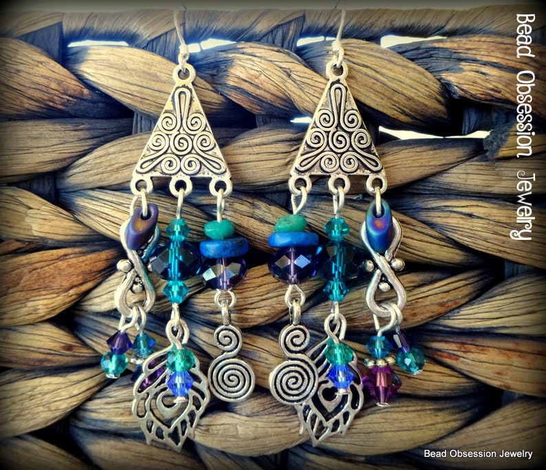 Pendientes de plumas de pavo real de plata Pendientes bohemios pendientes de plumas Pendientes Morados Hippie joyería del festival boho Vendedor australiano imagen 8