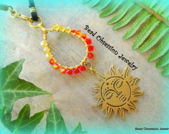 Sun Crystal Car Charm; Brass Sun Car Charm; Yellow, Orange, Red, Sun Car Suncatcher; Car Mirror Decoration; Gift For Her;  Australian Seller