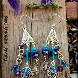 Silver Peacock Feather Earrings Boho Earrings Feather Earrings Purple Hippie Earrings Bohemian Festival Jewelry Australian Seller image 3