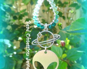 Silver Alien Crystal Car Charm; Extra Terrestrial Car Charm; Green Car Suncatcher; Car Mirror Decoration; Gift For Her;  Australian Seller