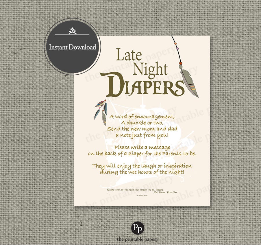 Printable Late Night Diapers Baby Shower Activity Peter Pan