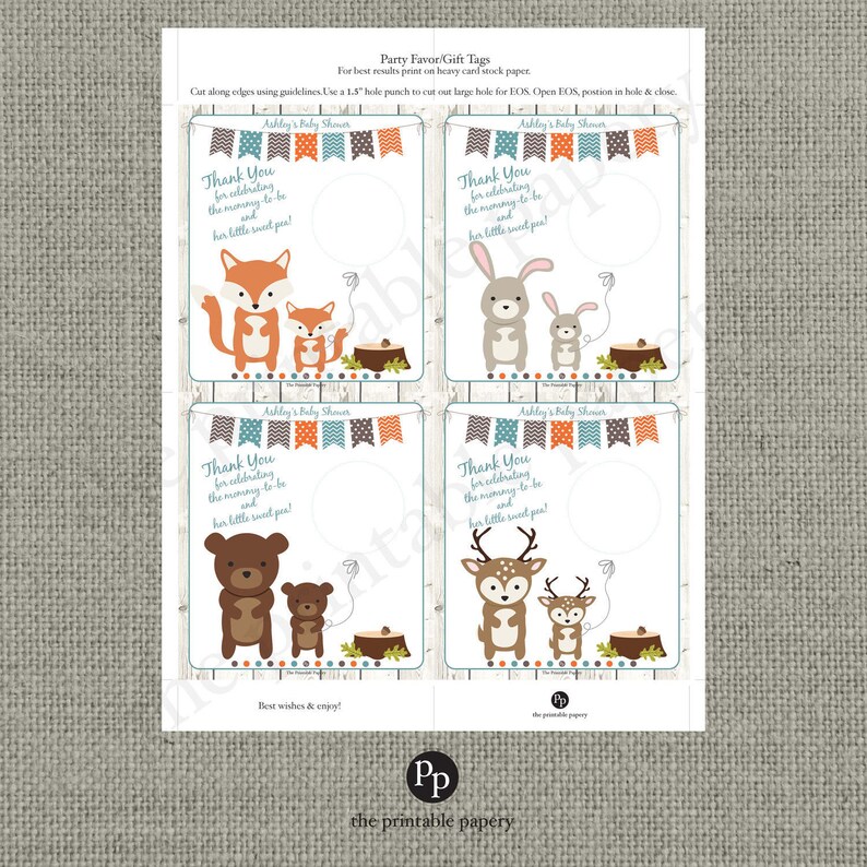 printable woodland animal baby shower gift tags for eos lip etsy
