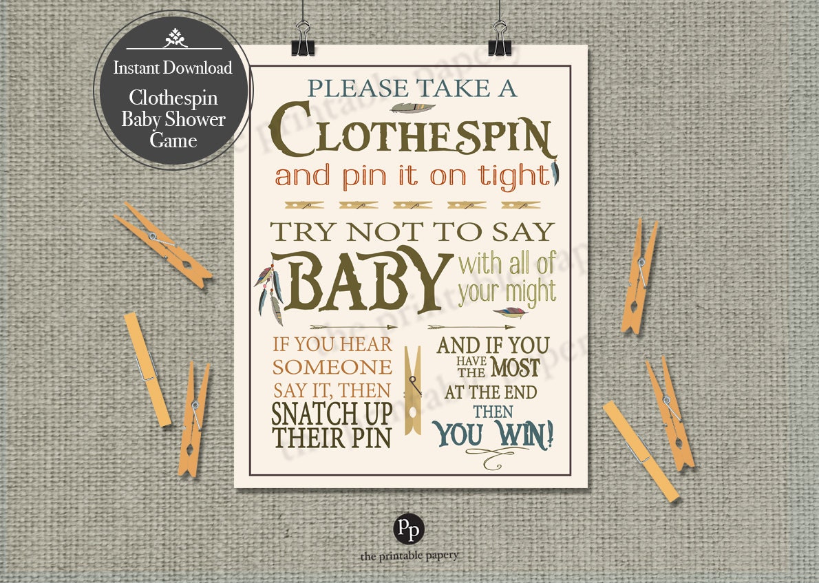 Printable Clothespin Baby Shower Game Peter Pan Feathers