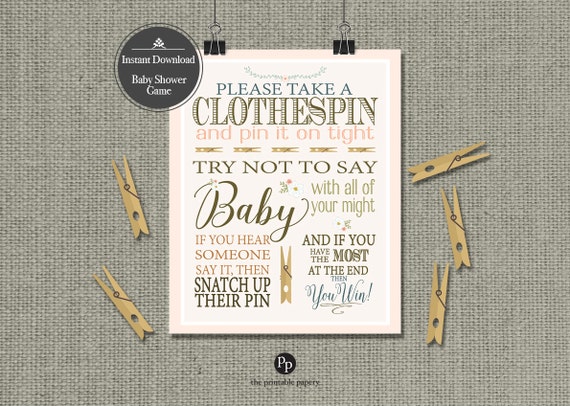 Printable Clothespin Baby Shower Game Floral | Etsy