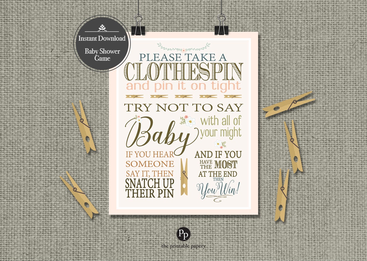 Printable Clothespin Baby Shower Game Floral Etsy