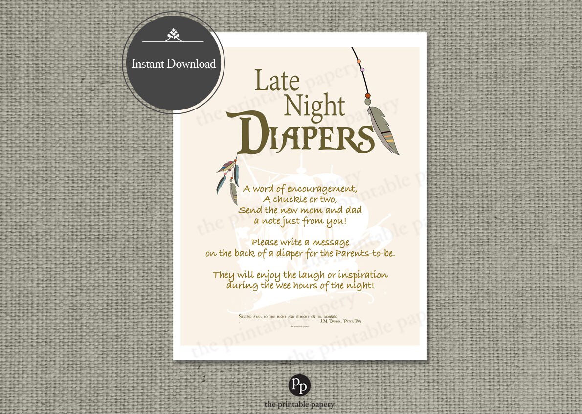 Printable Late Night Diapers Baby Shower Activity Peter Pan