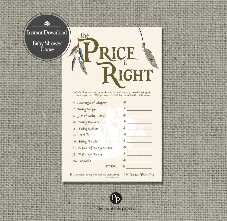 Printable The Price Is Right Baby Shower Game Peter Pan