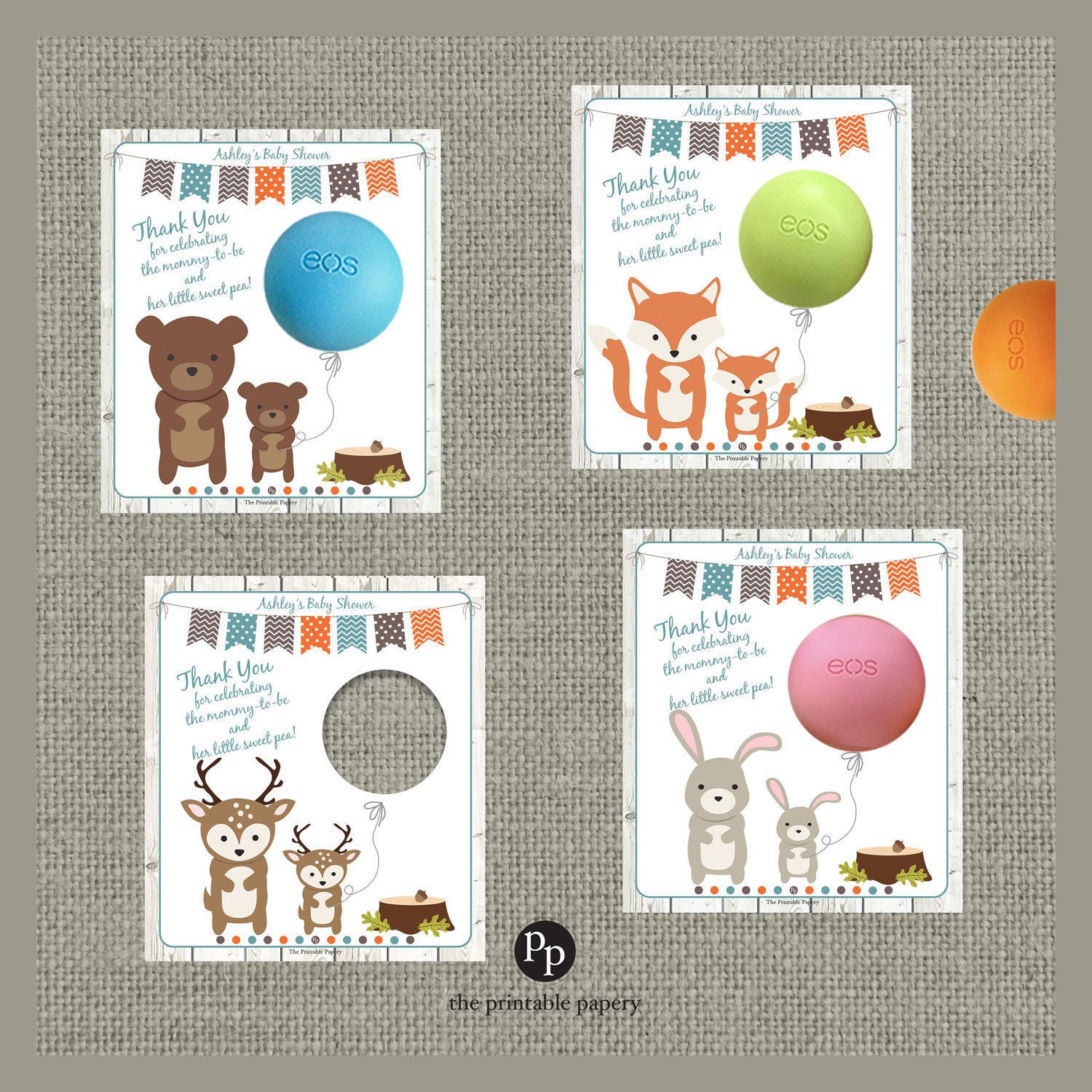 printable woodland animal baby shower gift tags for eos lip etsy