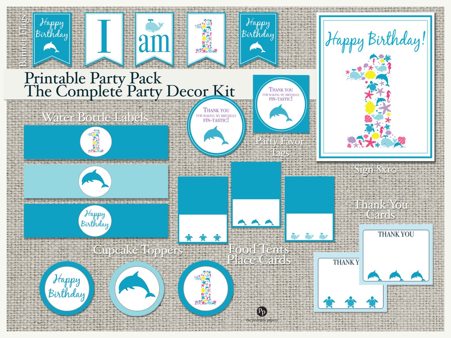 Printable Ocean Birthday Party Decoration Pack Beach Sea