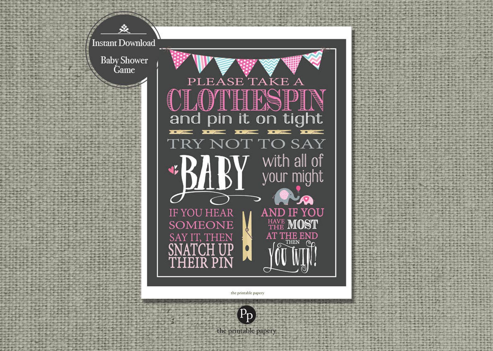 Printable Clothespin Baby Shower Game Etsy