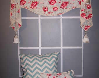 Shaped Valance with cascades ! made to measure your choice of fabrics! fun florals