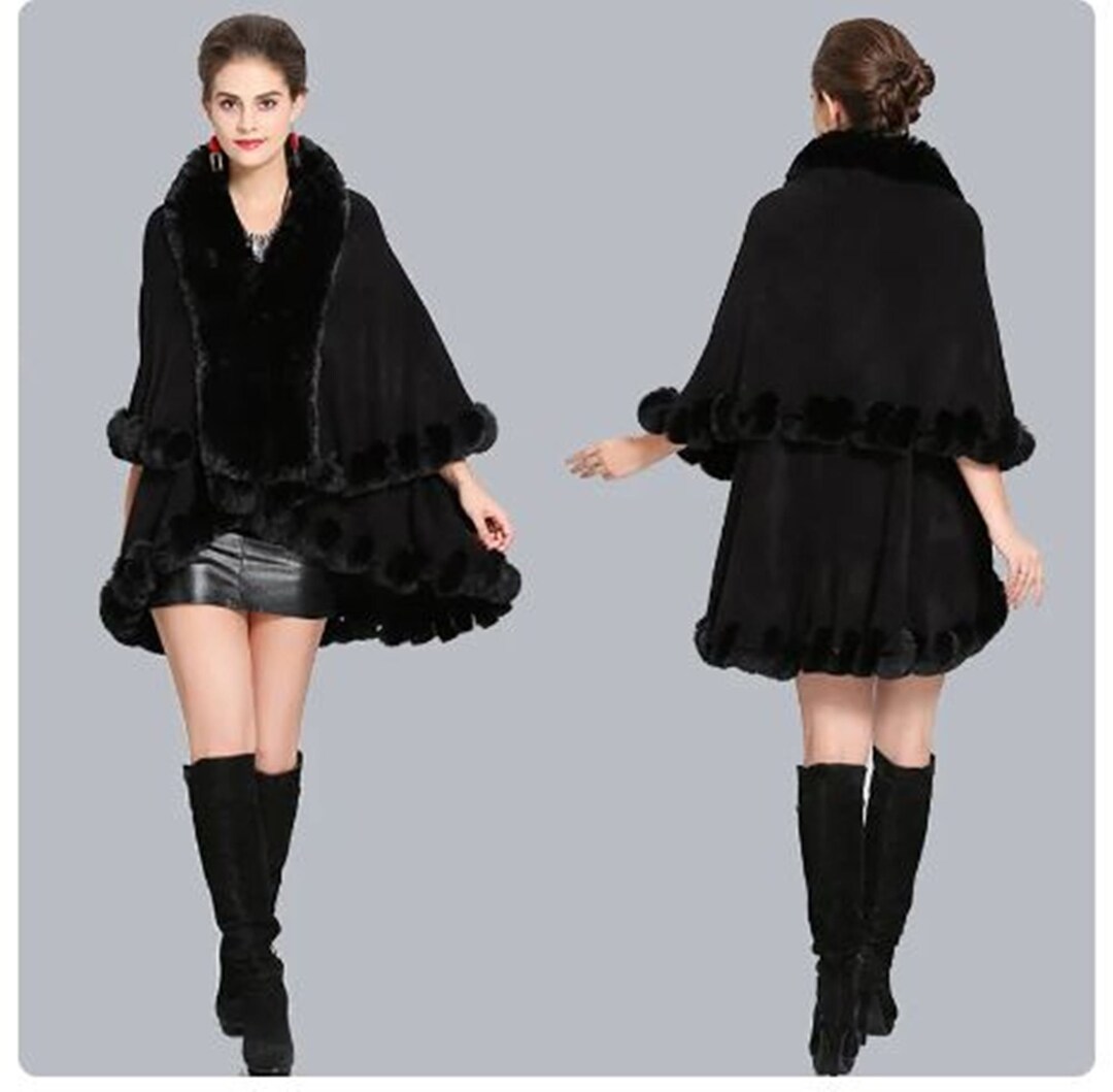 Faux Fur Capecapecapescashmere Capescashmere Cape With Fur Trim