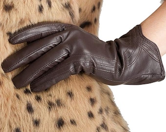 Glove/Gloves/Leather Gloves/Leather Glove/Leather Gloves Women/Cashmere Gloves/Leather gloves for women/Gloves for women/Fur-Brown(M)size7.5