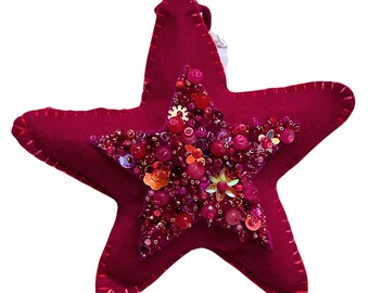 Fuscia Beaded Starfish Ornament