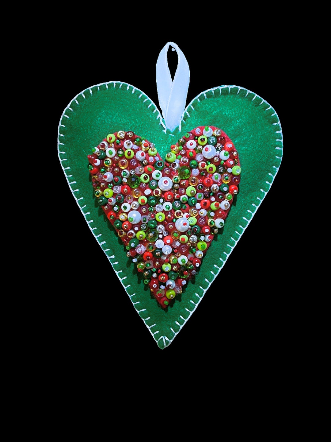 Green Beaded Heart Ornament Etsy