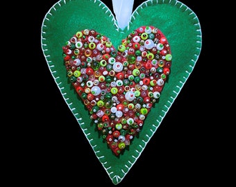 Green Beaded Heart Ornament