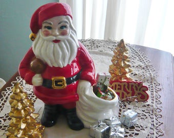 Vintage Football Santa Claus Container With Toy Bag