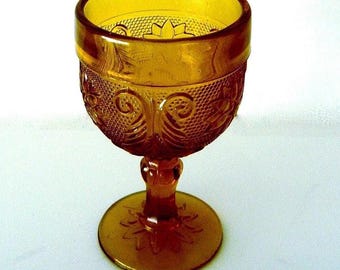 Crystal Amber Carnival Glass Goblet: Indiana Glass Tiara Exclusives