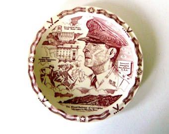 Vintage Plate WWII General MacArthur Red Transferware Collectible Vernon Kilns