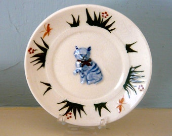 Vintage Children's Dishes - Kitten Decoration Small Pottery Plates - Made in Japan