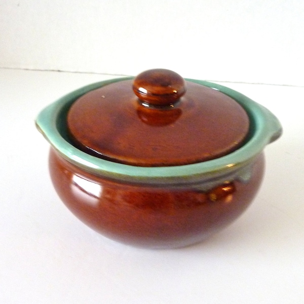 Vintage Country Fare John B Taylor Zanesville Pottery Individual Casserole Dishes Brown and Turquoise Stoneware Pottery