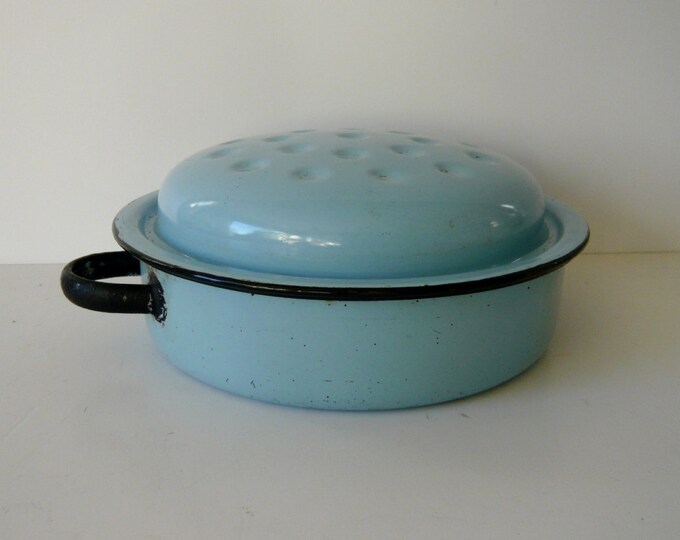 Vintage Enamelware Roasting Pan Covered French Blue With Black Etsy