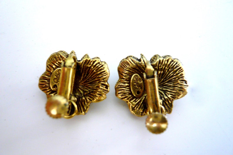 Vintage Earrings Goldette Rose and Rhinestone | Etsy