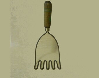 Vintage Potato Masher with Distressed Green Handle