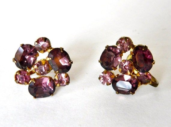 Vintage Lisner Purple Rhinestone Earrings  Gold T… - image 2
