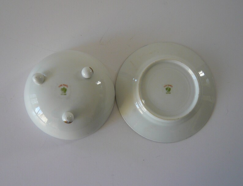Antique Nippon Porcelain Mayonnaise Dish With Underplate Green Crown Mark 1890s Hand Painted